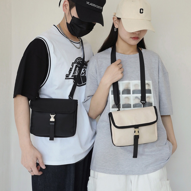 Ulzzang กระเป๋าสะพายไหล่ ผ้าไนล่อน สไตล์เกาหลี แฟชั่นสําหรับผู้ชาย