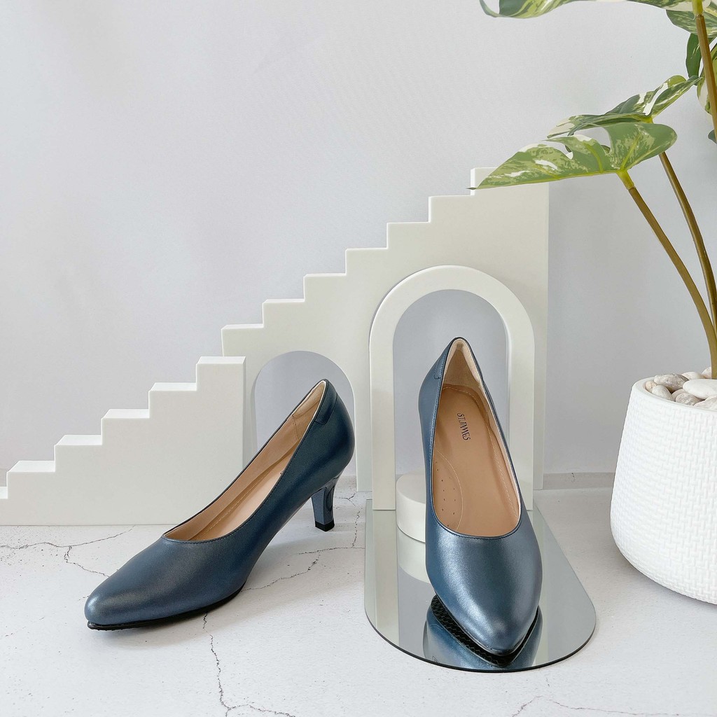 ST.JAMES รองเท้าหนังแท้ หัวแหลม/รองเท้าทำงาน ส้น 2.5 นิ้ว รุ่น CHANA สี P.NAVY | รองเท้าคัทชูผู้หญิง