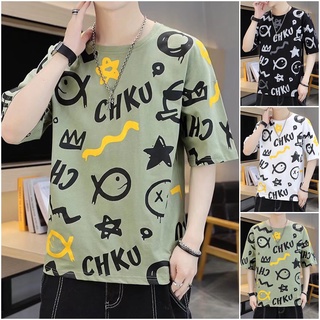 💥COD💥เสื้อยืดคอกลม เสื้อยืดคอกลมผู้ชาย พิมพ์ลายแฟชั่น เสื้อยืดคอกลมแฟชั่นฤดูร้อนสไตล์เกาหลีทรงหลวมสวมใส่สบาย