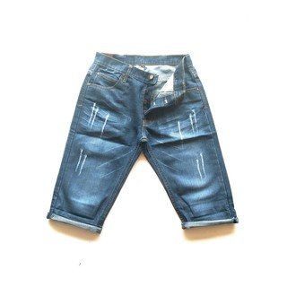 กางเกงยีนส์ขาสั้นผู้ชายผ้าไม่ยืด เดฟ สีสนิมขาว สะกิดขาด Size 28-46"