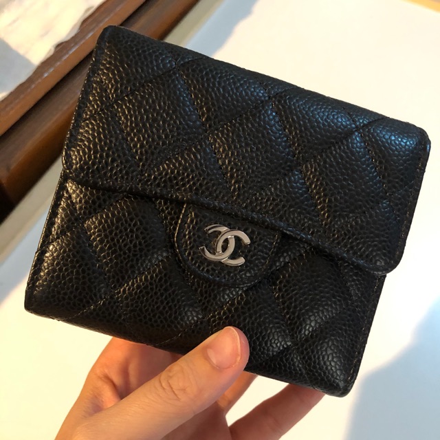 Chanel trifold wallet ดำ อะไหล่เงิน มีใบเสร็จ