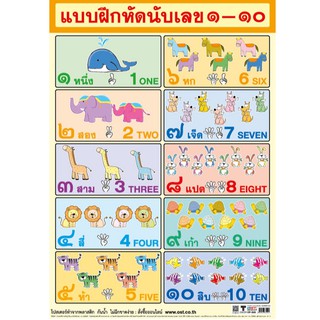 โปสเตอร์แบบฝึกหัดนับเลข 1-10 #EP-509 โปสเตอร์พลาสติก PP