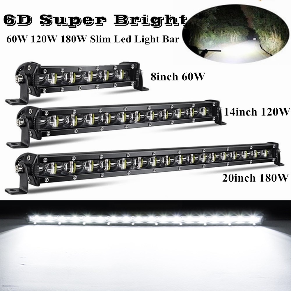 6D Lens High Power 60W 120W 180W LED Work Light Bar Offroad Led Work light 12V 24V Led Bar for 4X4 T