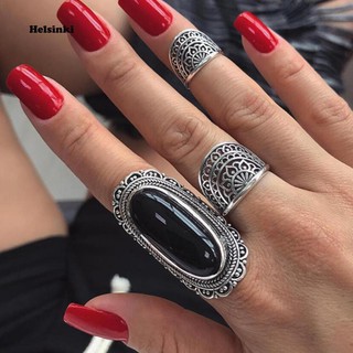 HEL_3Pcs Vintage Hollow Out Women Finger Ring Set Gift Rhinestone Party Jewelry