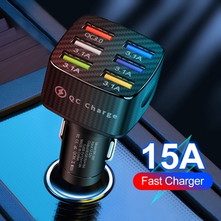 DIVEITONE 6 USB Car Charger 75W Fast CHARGING อะแดปเตอร์โทรศัพท์ในรถยนต์ 15A สำหรับ  13 12 Pro Xiaomi Huawei Samsung รถ Quick Charge