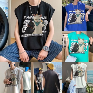 เสื้อยืดแขนกุดผู้ชาย ลายการ์ตูน แฟชั่นฤดูร้อนเสื้อแขนกุดผู้ชายไซส์ใหญ่ สวมใส่สบาย ผ้านุ่ม แขนกุดคอกลมเสื้อยืดเกาหลี✨COD M-3XL