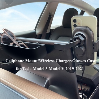 Tesla อุปกรณ์เสริมMultifunction Cellhone Mount Wireless Charger for Tesla Model 3 Model Y Monitor Fixed Cli Safety Cellh