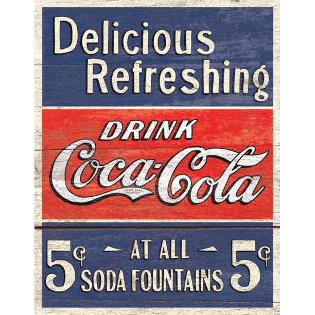 COKE - ป้ายดีบุกอร่อย 5 Cents - 8x12 นิ้ว