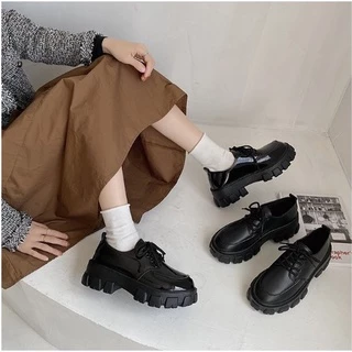 พร้อมส่ง รองเท้าหนังผู้หญิง ส้นหนาสไตล์อังกฤษ เสริมส้น ใส่สบาย งานวินเทจ