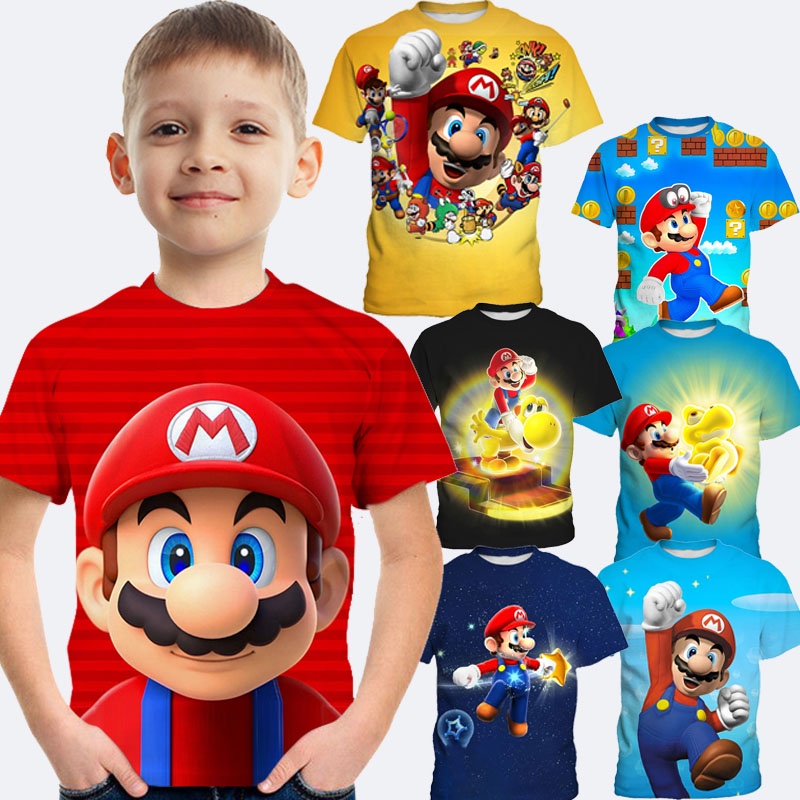 In Stocks เสื้อยืดMario สําหรับเด็กเสื้อการ์ตูนสําหรับเด็กชายและเด็กหญิง