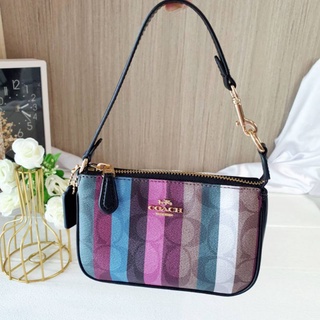 🎀 (สด-ผ่อน) คล้องมือ พอชคาดแถบสี COACH C6021 Coach Nolita 15 in Signature Canvas with Stripe Print