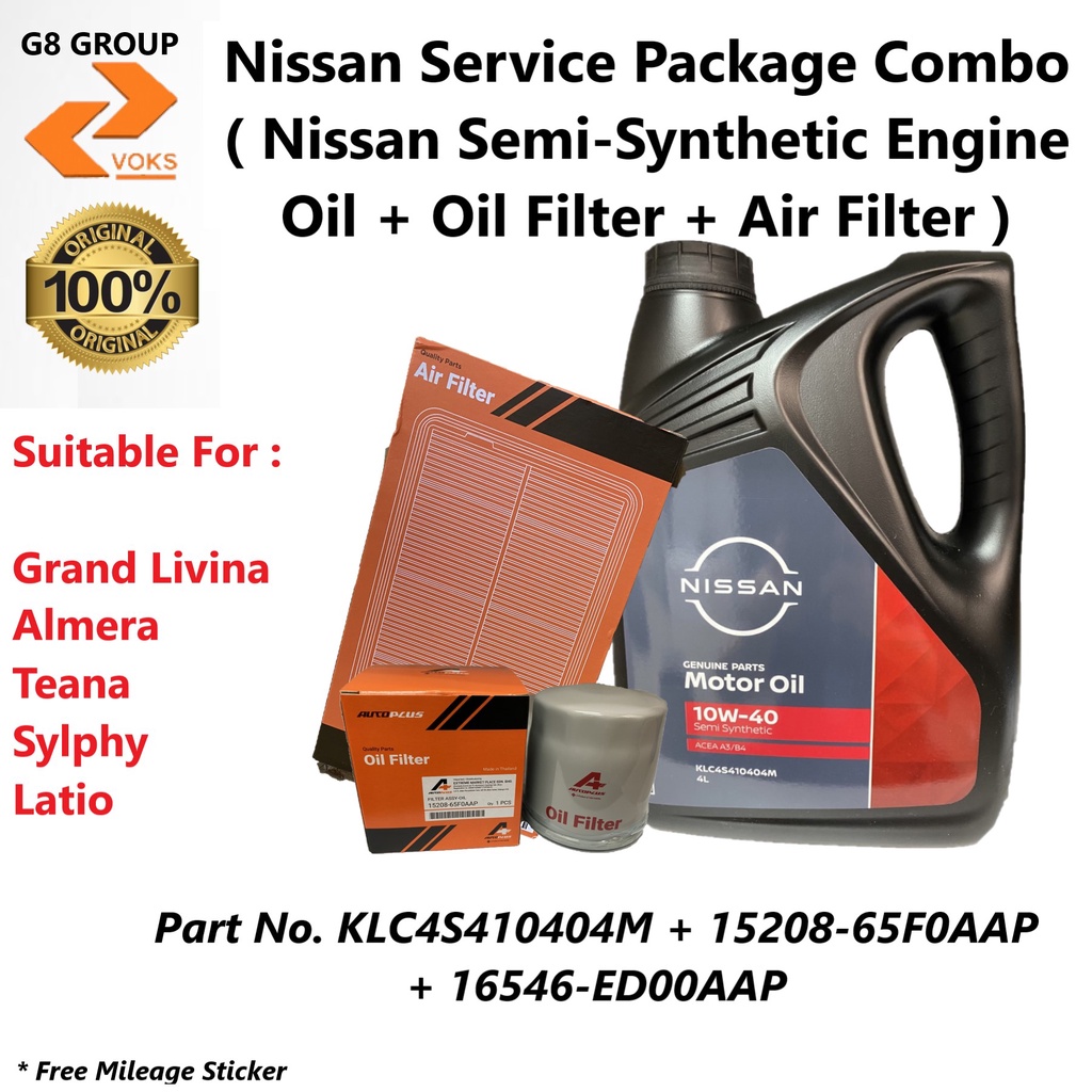Nissan Service Package Combo (NISSAN SEMI SYNTHETIC 10W40 ENGINE OIL 4L + TC OIL FILTER - 15208 65F0