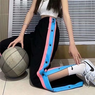 Breasted pants can be taken off in seconds womens summer basketball breathable thin striped wide-leg pants sports pants