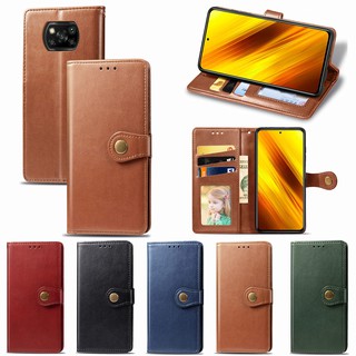 เคสโทรศัพท์ฝาพับหนังสีทึบ  XIAOMI MI POCOX3 POCO X3 NFC X3NFC POCOX3NFC pro x3pro เคสโทรศัพท์พร้อมกระเป๋าสตางค์และช่องเสียบการ์ดและเชือกเส้นเล็กกันกระแทกและกันน้ำธุรกิจแฟชั่น