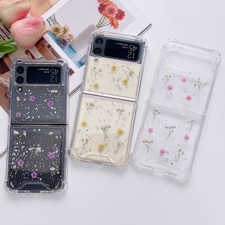 Ins เคสโทรศัพท์ อีพ็อกซี่ ใส กันกระแทก ลายดอกไม้ยิปโซ สําหรับ Samsung Galaxy Z Flip 3 5G Flip3 Z3 Samsung Z Flip3