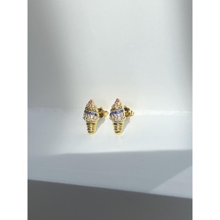 [all silver 925] hoo.stores Ice cream Stud (18k gold plated) ต่างหูเงินแท้ s925 ต่างหูติดหู ต่างหูน่ารัก ต่างหูเพชร