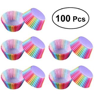 ถ้วยกระดาษ สีรุ้ง สำหรับเป็นแม่พิมพ์คัพเค้ก เบเกอรี่ มัฟฟิน เค้ก 100 ชิ้น