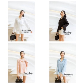 New Availability Zoozy shopเสื้อเชิ้ตที่สวยสับมากๆเชิ้ตแขนยาวดีเทลสวยมากๆดีเทลแต่กระเป๋าข้างมีสายเชือกให้ดูเก๋