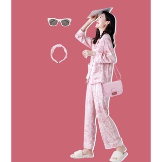 ชุดนอน Pink forest pajamas (premium silk satin)