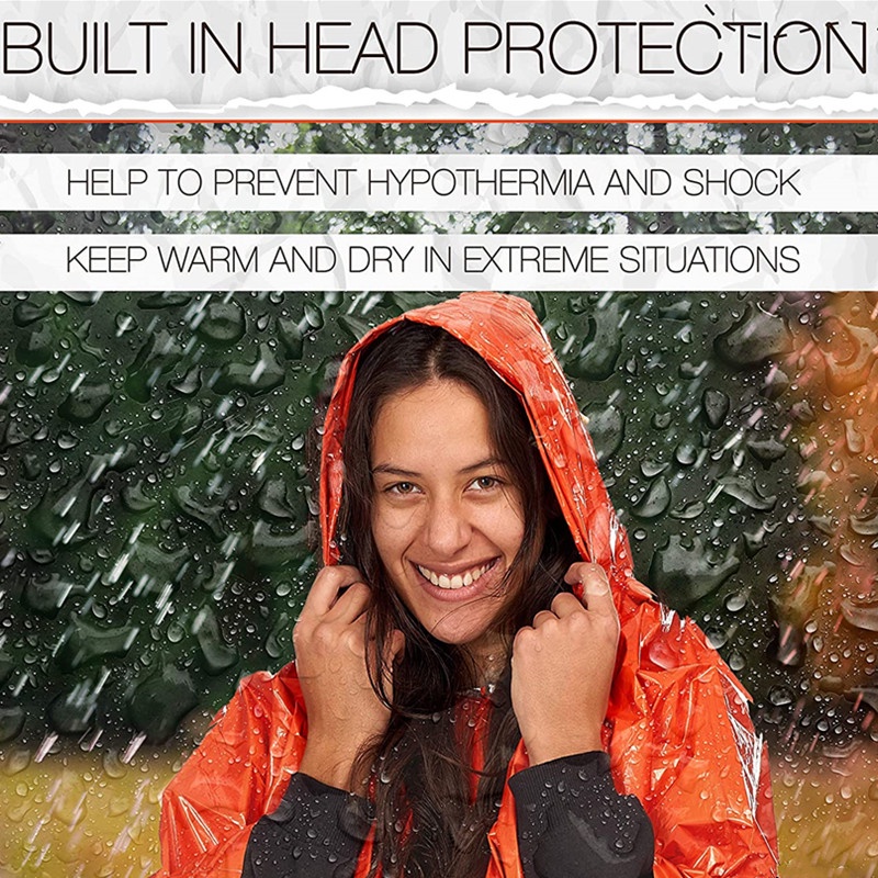 เสื้อกันฝนOutdoor Emergency Blankets and Mylar Rain oncho Survival Gear