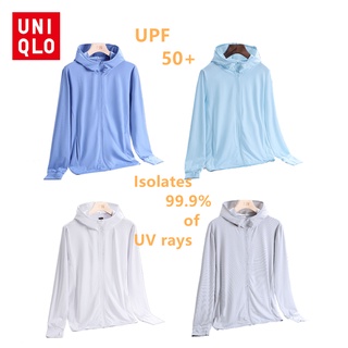 Cod Uniqlo เสื้อแจ็กเก็ตแขนยาว มีฮู้ด ผ้าเรยอน มีซิป เหมาะกับฤดูร้อน สําหรับผู้หญิง Upf50+