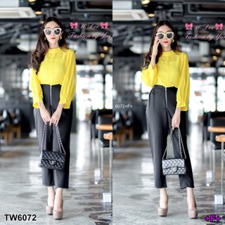 TwinsShopVip💗พร้อมส่ง TW6072 เสื้อแขนยาวคอปีน+กางเกงขายาวแต่งซิปหน้า