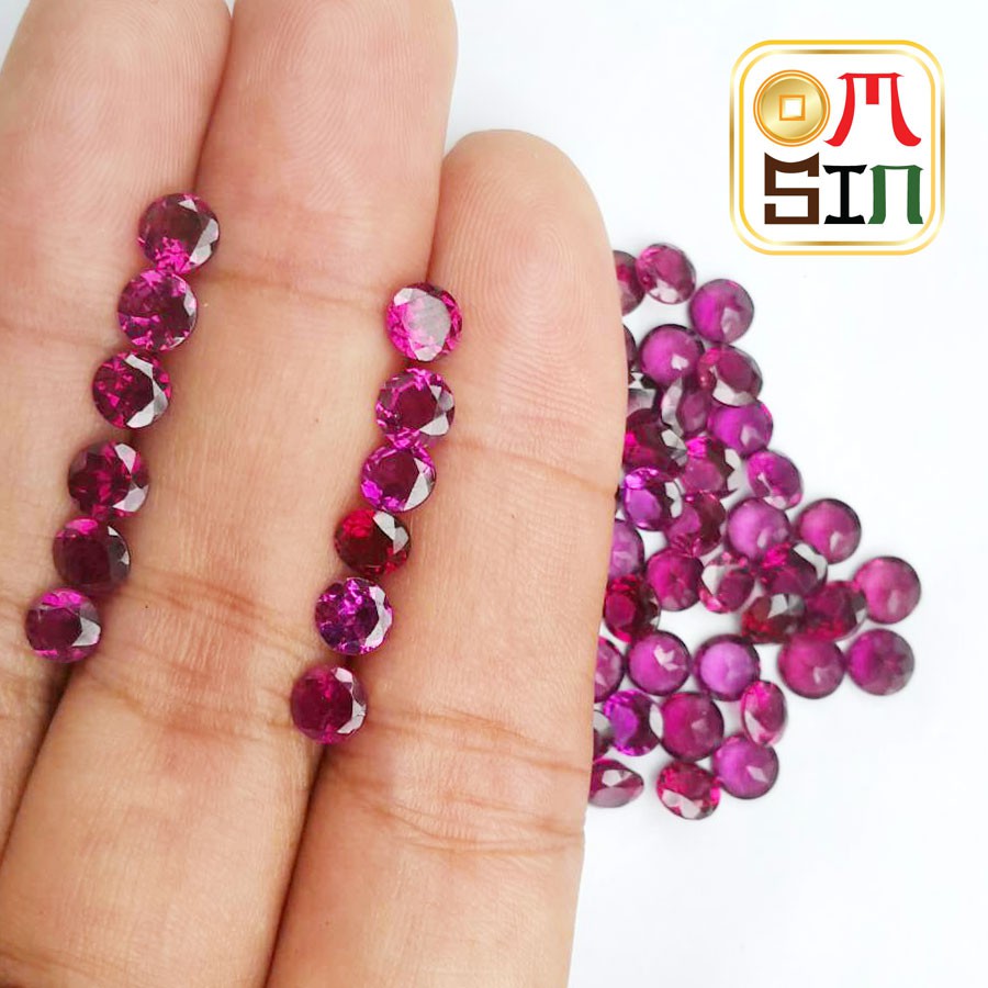 A046 Aomsinnook พลอย โรโดไลท์ กาเน็ต กลม RHODOLITE GARNET 5 X 5 มิล พลอยสด
