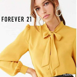 Forever 21: Yellow Tie-neck Shirt