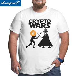 ผ้าฝ้าย 100%เสื้อยืด พิมพ์ลาย Bitcoin Ethereum Crypto Wars ขนาดใหญ่ สําหรับผู้ชายS-3XL