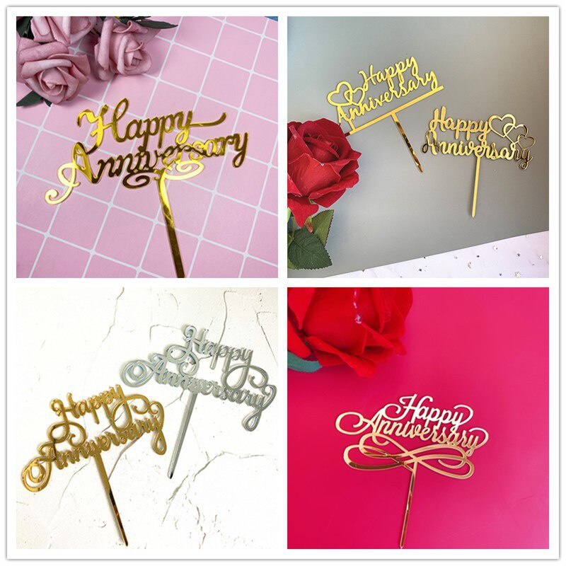 ป้ายอะคริลิค Happy Anniversary สําหรับตกแต่งเค้กแต่งงาน คัพเค้ก 10 ชิ้น ต่อชุด