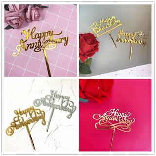 ป้ายอะคริลิค Happy Anniversary สําหรับตกแต่งเค้กแต่งงาน คัพเค้ก 10 ชิ้น ต่อชุด