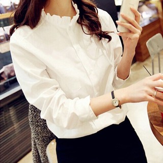 เสื้อเชิ้ตแฟชั่น แขนยาว สีขาว สำหรับผู้หญิง