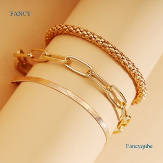 Fancy 3 ชิ้น / เซต แฟชั่น หนา โซ่เชื่อม สร้อยข้อมือ กําไลข้อมือ สําหรับผู้หญิง วินเทจ งู โซ่ ทอง เงิน สร้อยข้อมือ