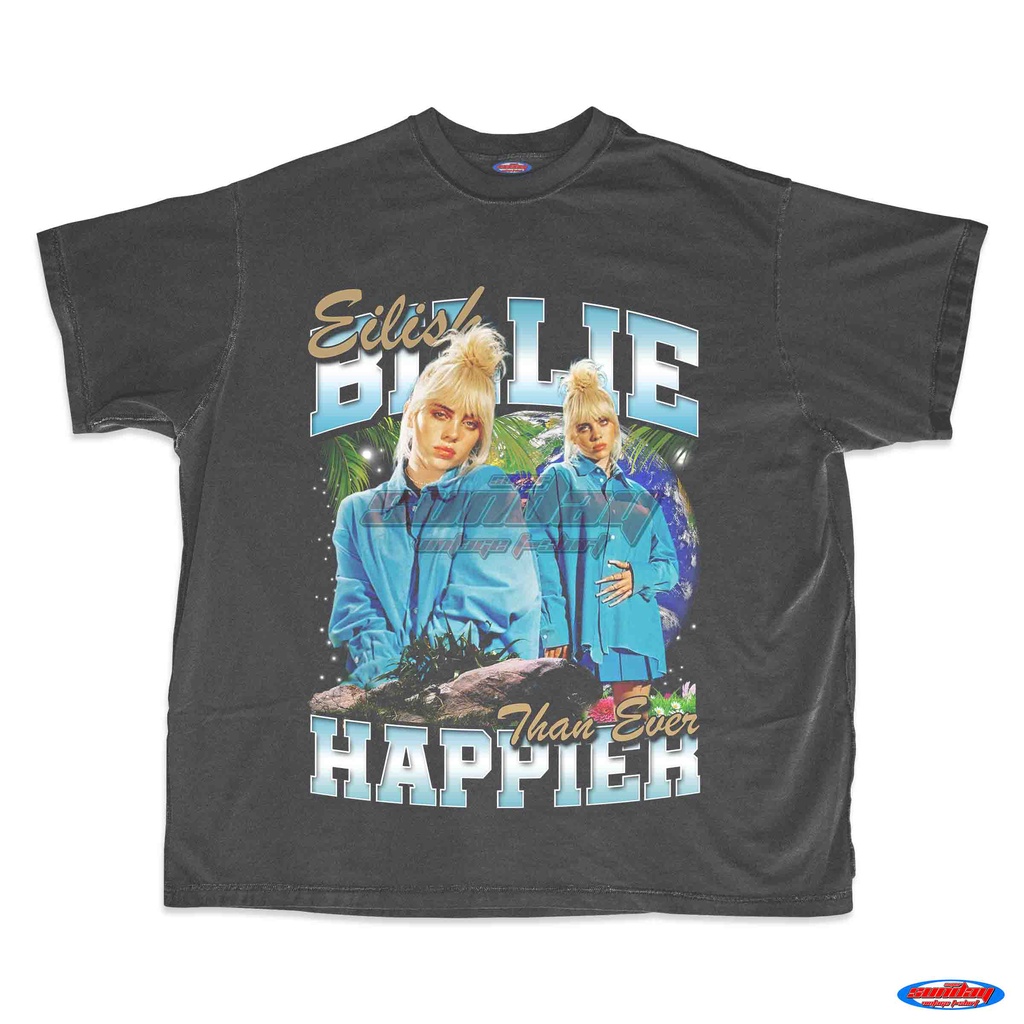 Billie EILISH OVERSIZE เสื้อยืดวินเทจ - Kaos BILLIE EILISH OVERSIZE Happier Than Ever Vintage Tee