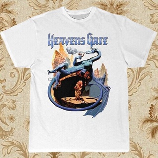 เสื้อยืดผ้าฝ้ายพิมพ์ลายเสื้อยืด พิมพ์ลาย Heavens Gate Livin In Hysteria Heavy Metal Band สําหรับผู้ชาย