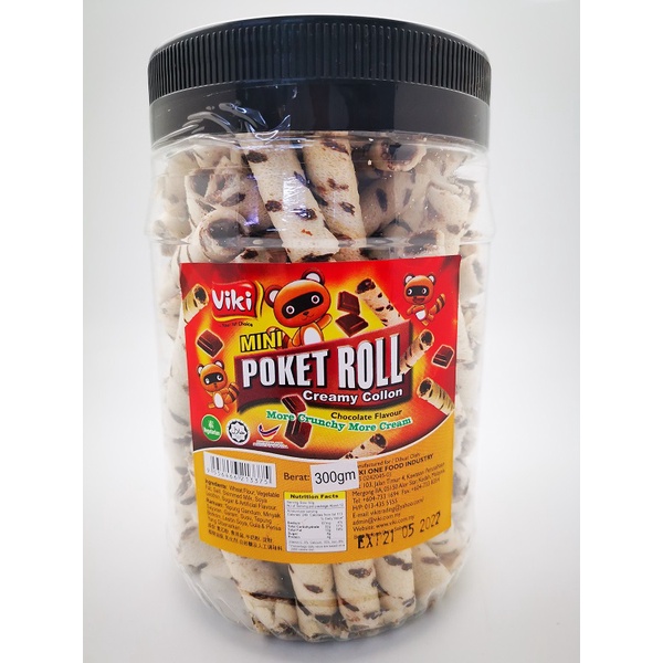 POKET ROLL MINI WAFER ROLL 300GM (CHOCOLATE, DOUBLE CHOCOLATE, PANDAN, STRAWBERRY)