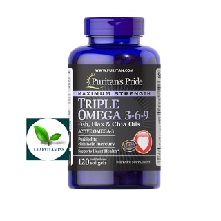 Puritans Pride Maximum Strength Triple Omega 3-6-9  (Fish , Flax , Chia Oils) / 120 Softgels