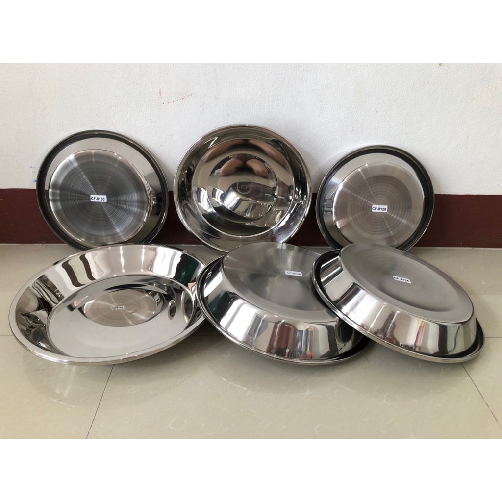 ถาดสแตนเลส ถาดเสริฟ ถาดใส่อาหาร (สแตนเลสเกรด304ไม่ขึ้นสนิม)(หนามาก ทรงลึก)ขนาด 30/32/34/36/38 ซม.(ตราTK) - รูปที่ 7