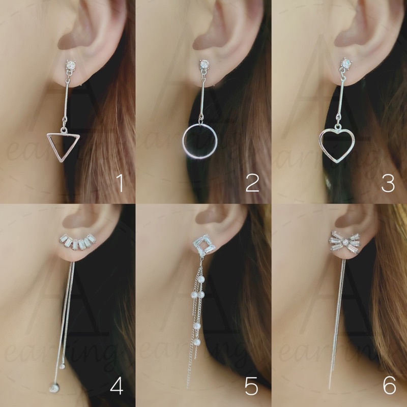 <1> ต่างหูระย้าสีเงิน ราคาต่อ1คู่ พร้อมทับหลังแบบโลหะทุกคู่
