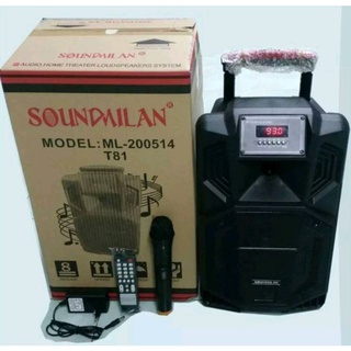 soundmilan ML-200514 T81  มีแบตชาร์จได้ทั้งไฟบ้าน ไฟรถ DC 12Vขนาดลำโพง 8  นิ้ว  กำลังขยาย 25  วัตต์รองรับบลูทูธ