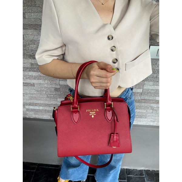 ?ผ่อน0%~แท้100%? PRADA Saffiano and Soft Calfskin Leather Small Top  Handle Crossbody Bag 1BA164 กระเป๋าสะพาย | Shopee Thailand