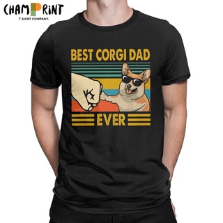 เสื้อยืดผ้าฝ้ายพิมพ์ลายแฟชั่น เสื้อยืด ผ้าฝ้าย พิมพ์ลายสัตว์ Corgi Dad Ever สําหรับผู้ชาย