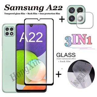 3In1 ฟิล์มกระจกนิรภัยคาร์บอนไฟเบอร์ + เลนส์กล้องสําหรับ Samsung Galaxy A22 5G A22 A32 A42 A52 A72 A11 A12 A31 A51 A71 A90 5G