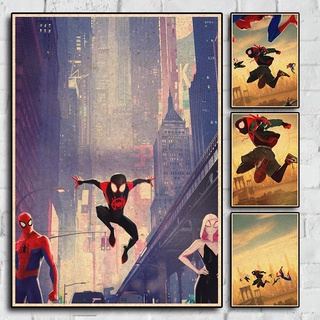 โปสเตอร์ภาพยนตร์แอนิเมชั่น Spider-Man: Into the Spider-Verse สไตล์เรโทร สําหรับตกแต่งบ้าน