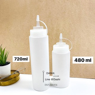 ขวดบีบ 1 รู มีสเกลใสที่ขวด ขวดบีบซอส 480 ml / 720 ml