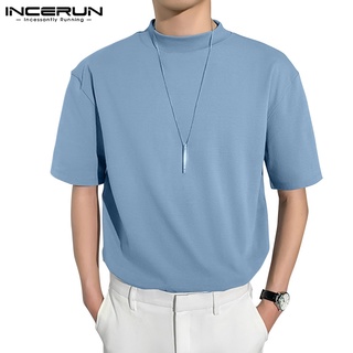 Incerun เสื้อยืด คอกลม แขนสั้น สีพื้น สไตล์เรียบง่าย แฟชั่นสําหรับผู้ชาย