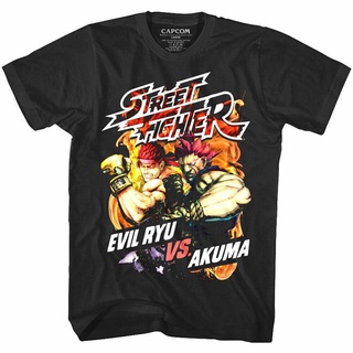 เสื้อยืดผ้าฝ้าย เสื้อยืด พิมพ์ลาย Street Fighter Iv Evil Ryu Vs Akuma Fire เหมาะกับของขวัญ สําหรับผู้ชาย