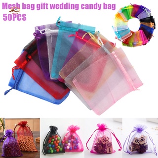 50pcs Candy Pouches Bags Transparent Mesh Organza Gift Drawstring Bags for Wedding Gift