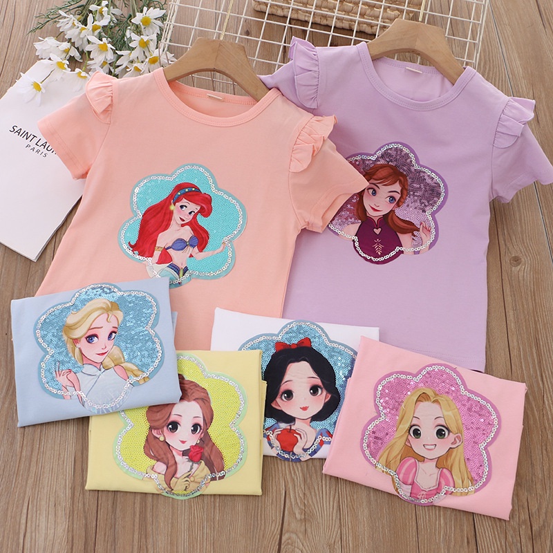 ใหม่ เสื้อยืดแขนสั้น ปักเลื่อม สําหรับเด็กผู้หญิง