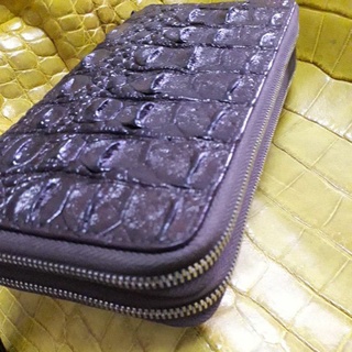 crocodile lady purse 2 zipwallet craft.กระเป๋าสตางค์หนังจระเข้แท้สตรีbrownbrahra supe grade